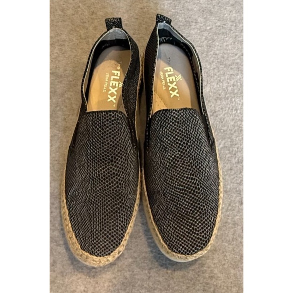The FLEXX Vera Pelle Women's Black Leather Espadrille Slip On Loafers US 8.5 EU